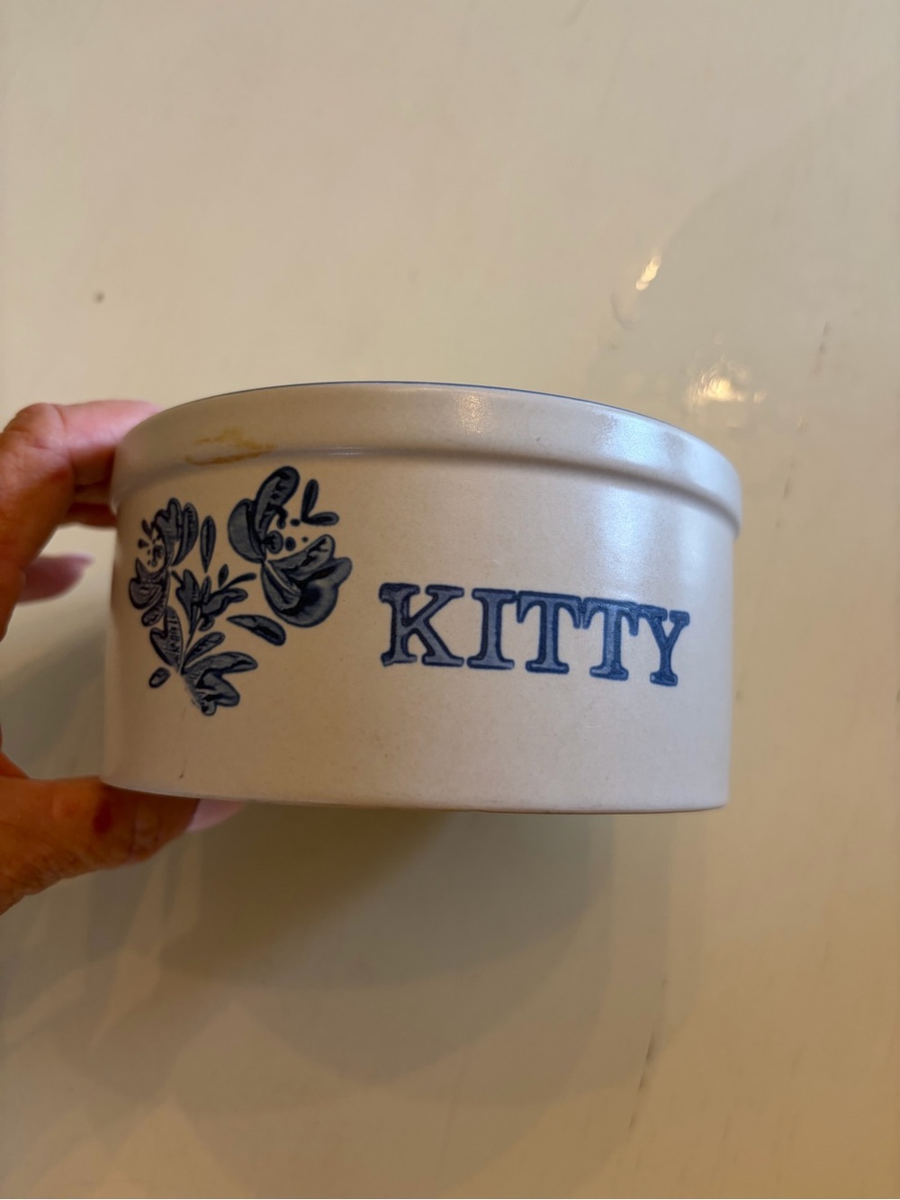 Pfaltzgraff Kitty Ceramic Bowl in Cream with Blue Lettering